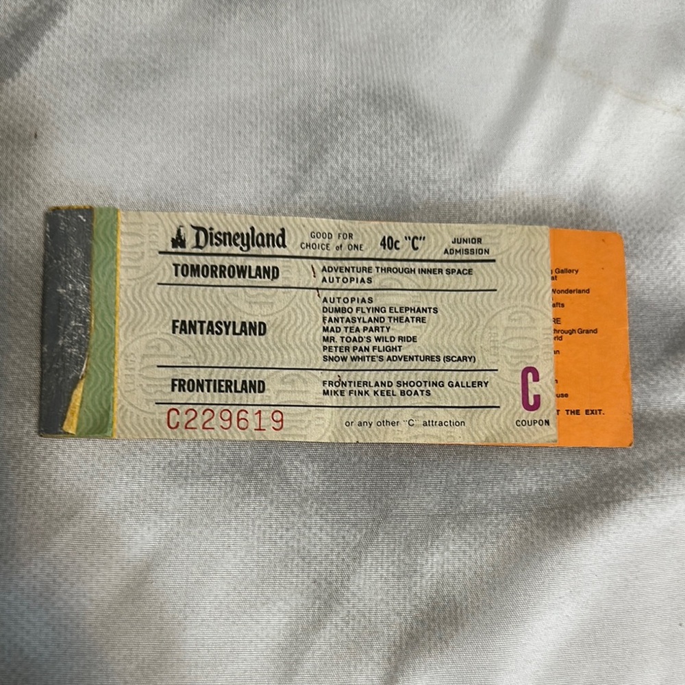 Disneyland junior ticket book from the 70’s. There’s only a “C” ticket left